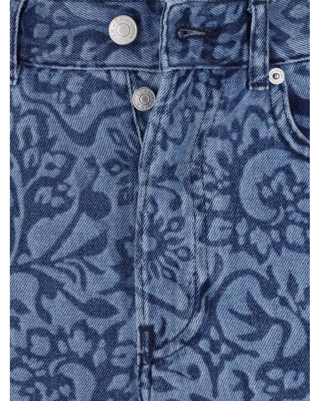 Dries Van Noten Blue Printed Straight Jeans