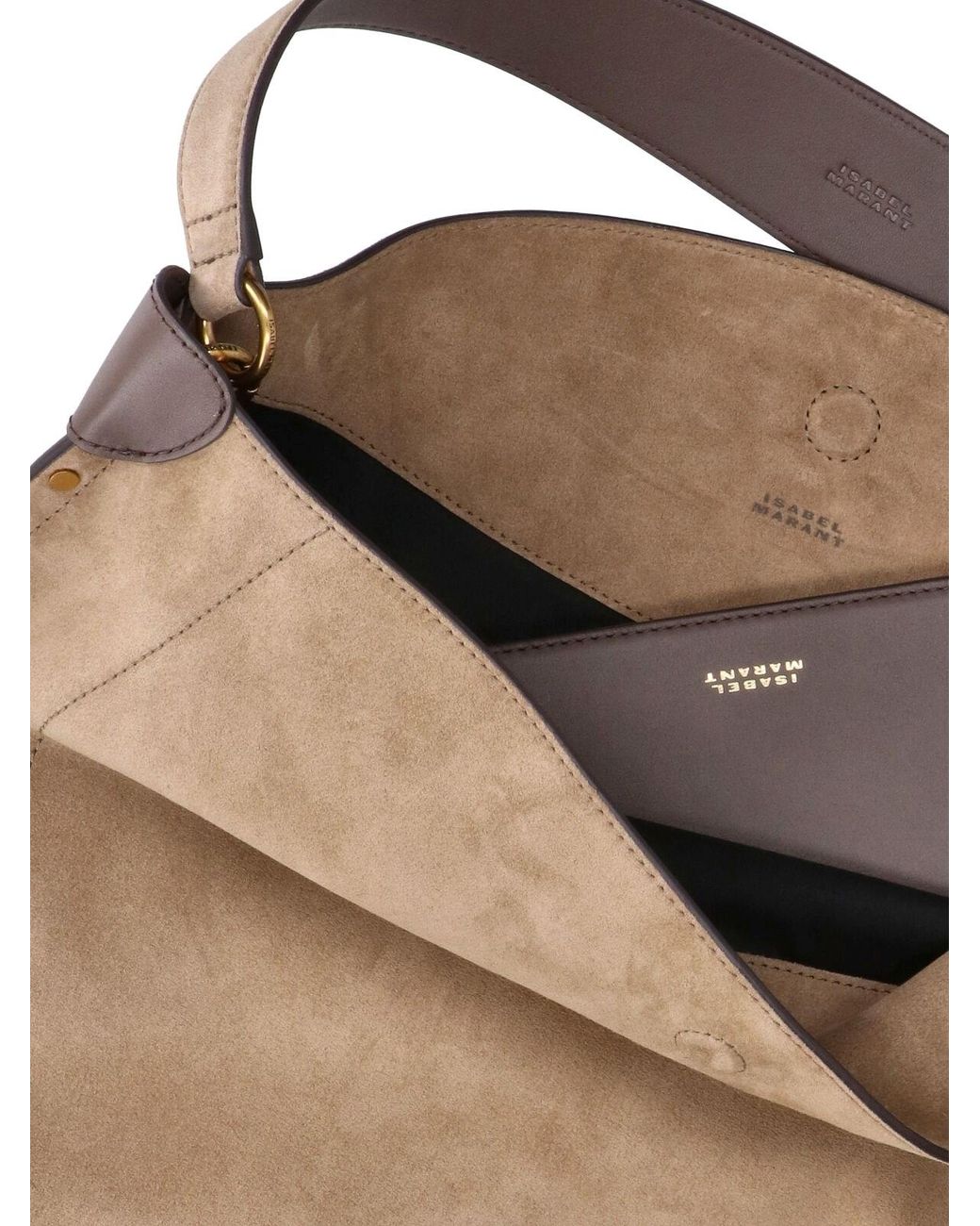 Isabel Marant Natural Studded Suede Hobo Shoulder Bag