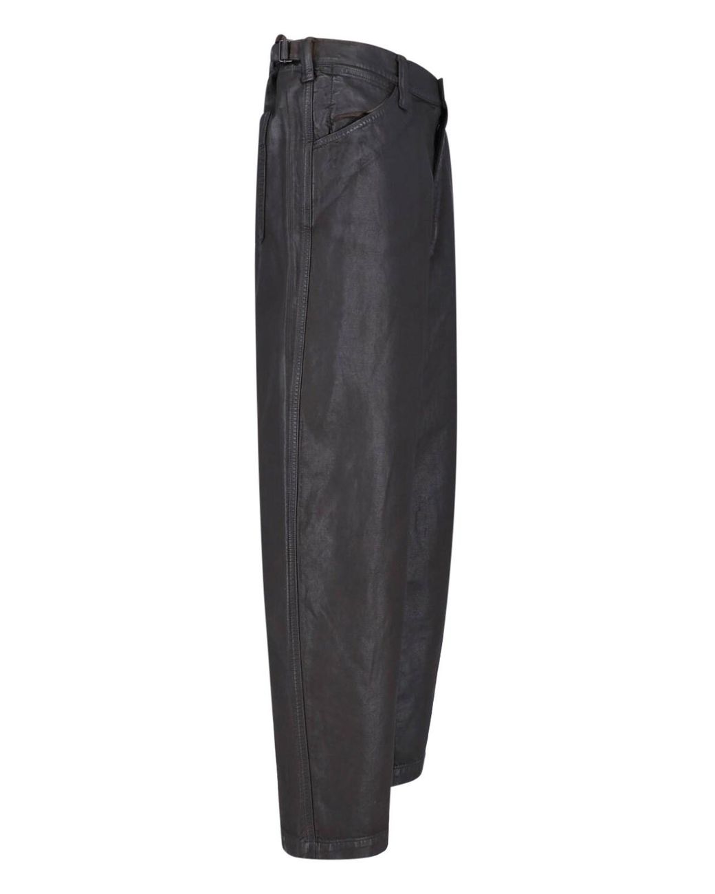 Lemaire Gray Cotton Trousers With Cowhide Detail for men