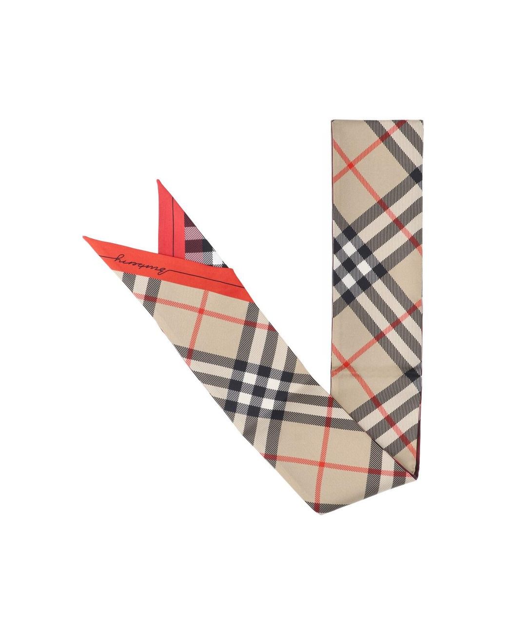 Burberry Pink Check Print Silk Twilly Scarf