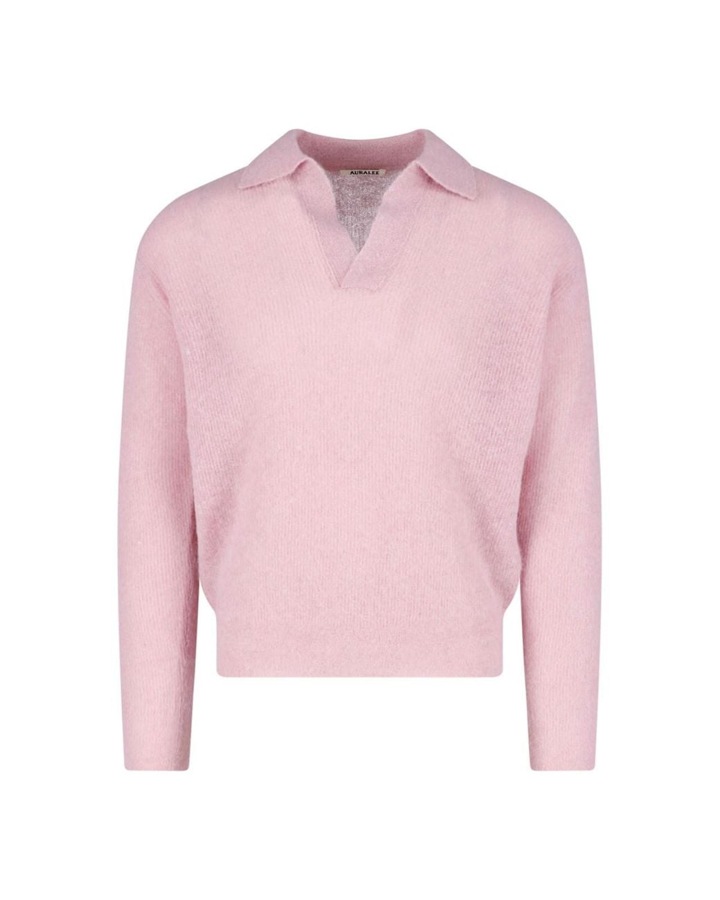 Auralee Pink V-Neck Polo for men