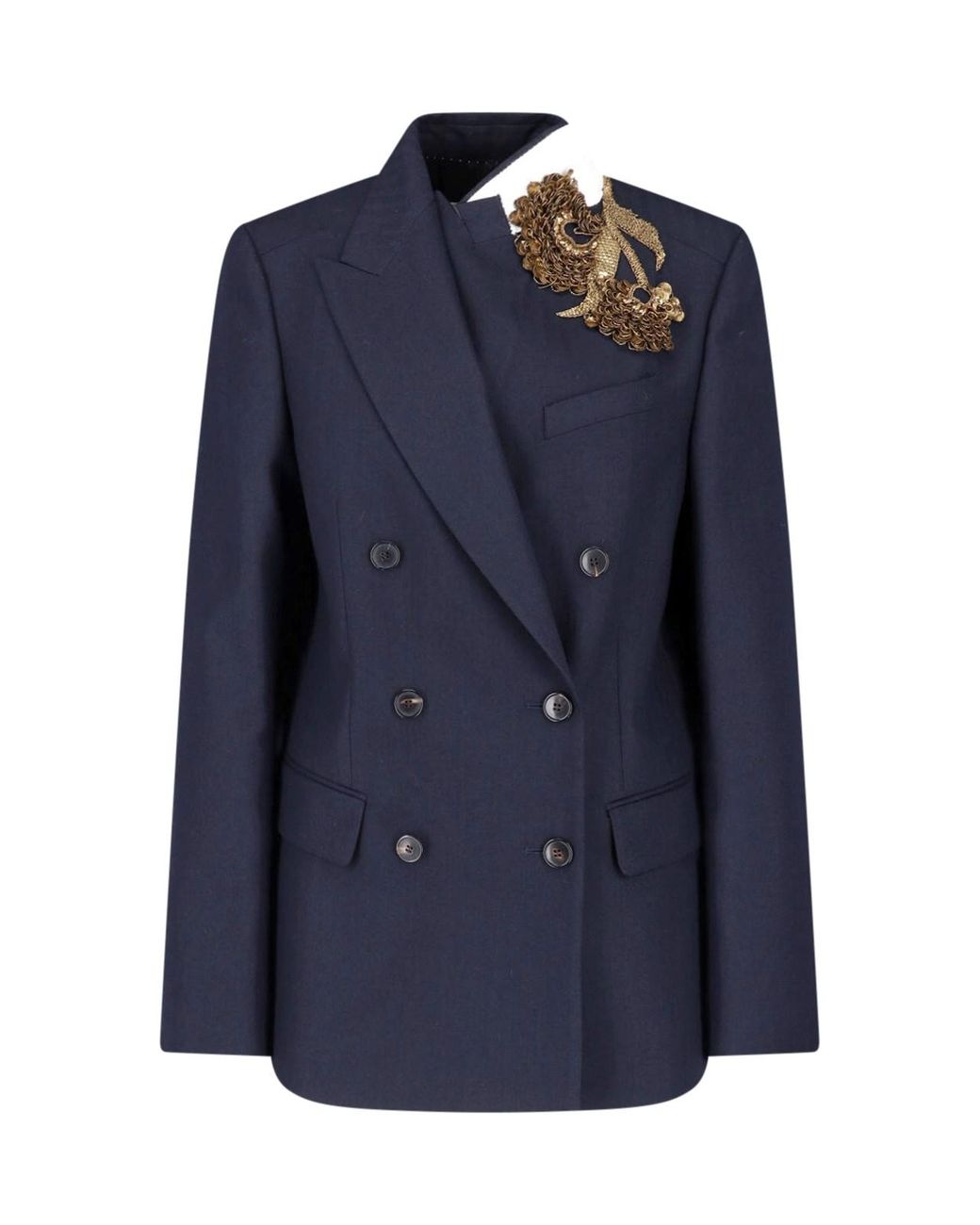 Dries Van Noten Blue Double-Breasted Embroidered Blazer