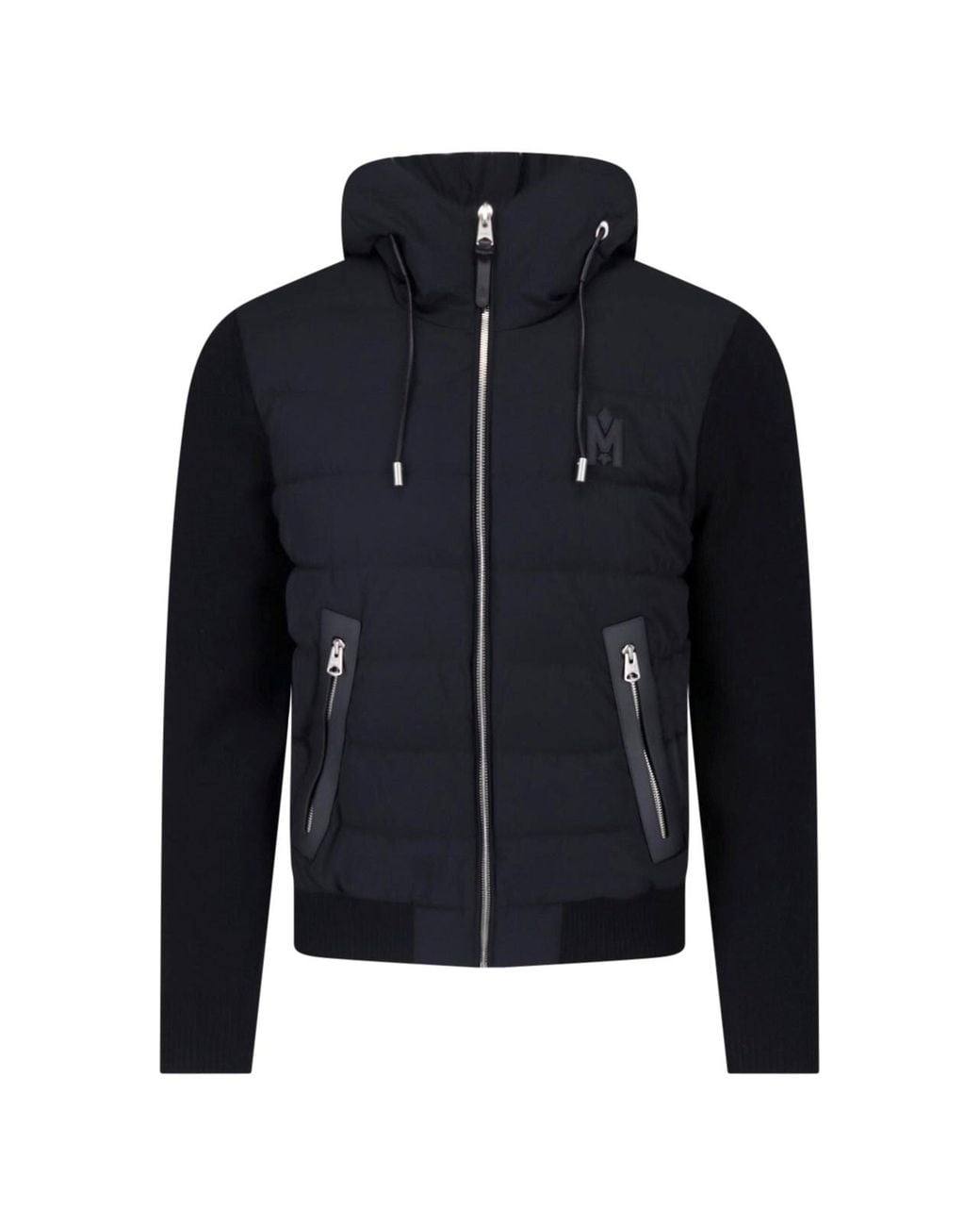 Mackage Blue Hooded Puffer Jacket With Knit Sleeves for men