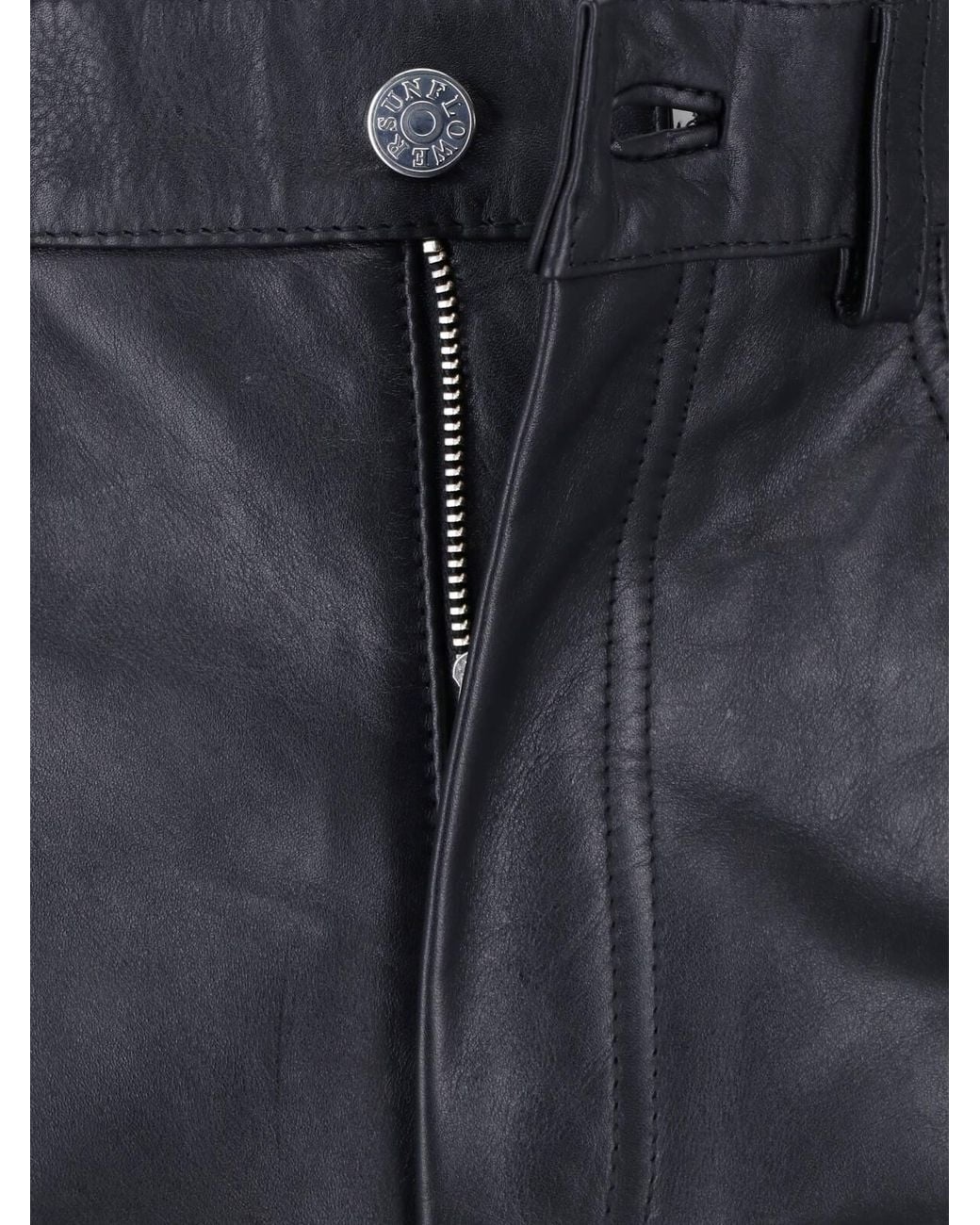 sunflower Blue Leather Trousers "Straight Twist" for men