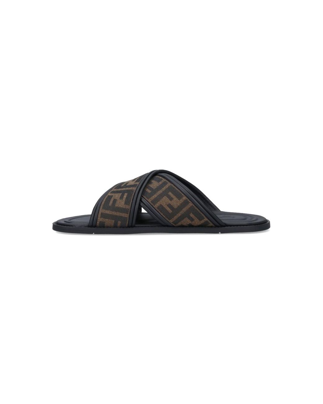 Fendi Black 'Slide' Fussbett Sandals for men