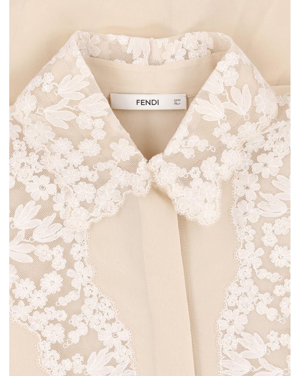 Fendi Natural Silk Georgette And Lace Shirt
