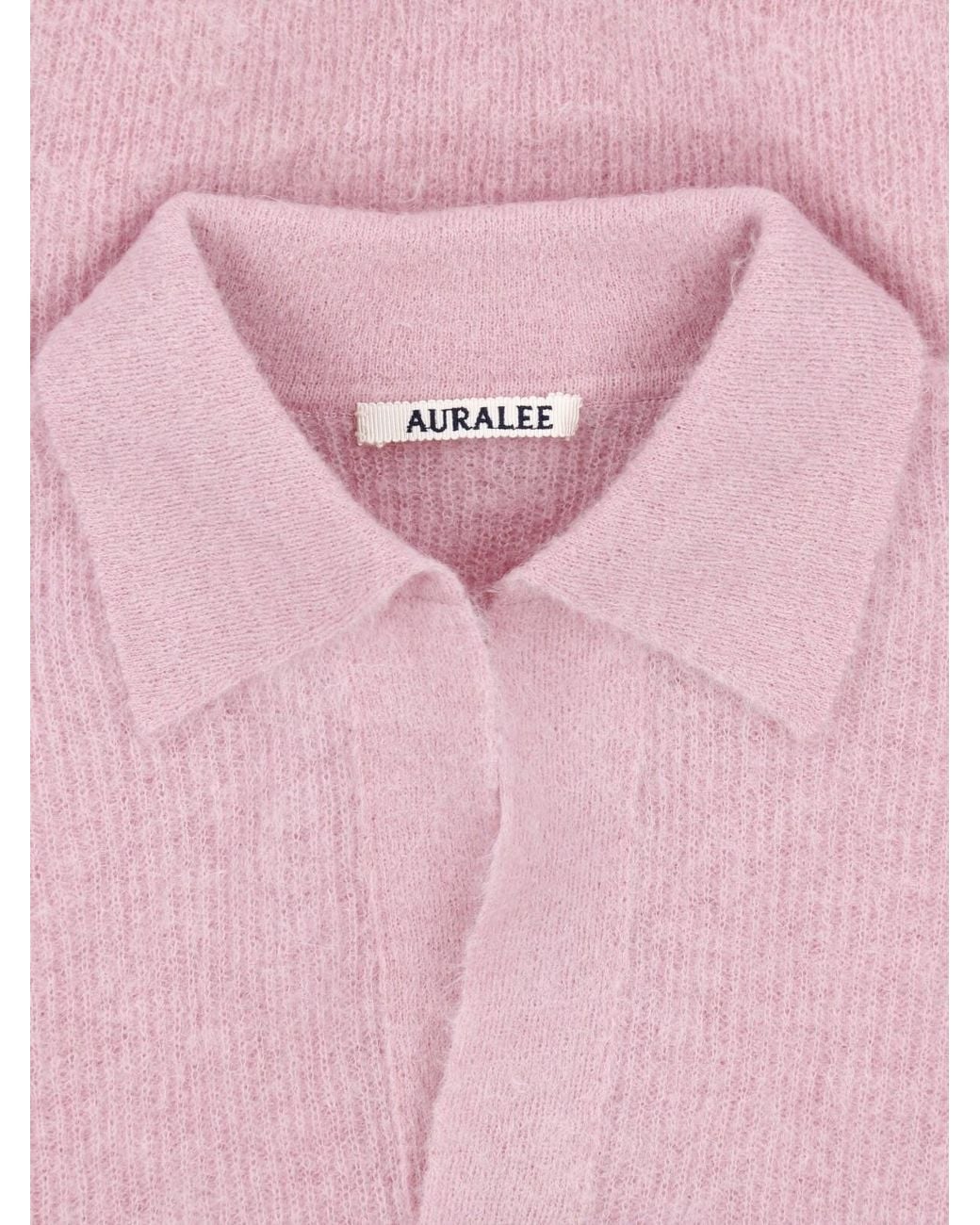 Auralee Pink V-Neck Polo for men