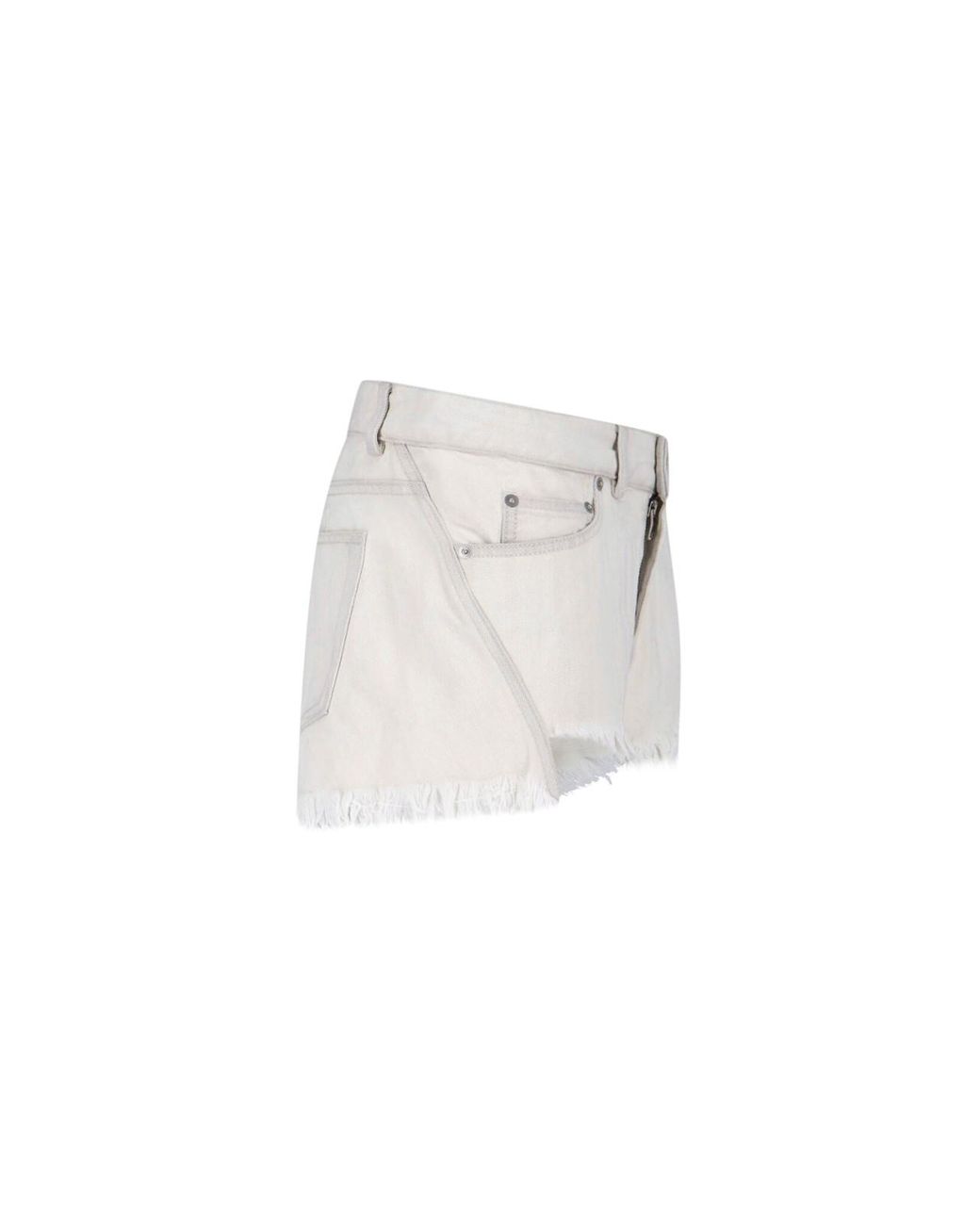 Rick Owens White Denim Shorts "Bias Cutoffs"