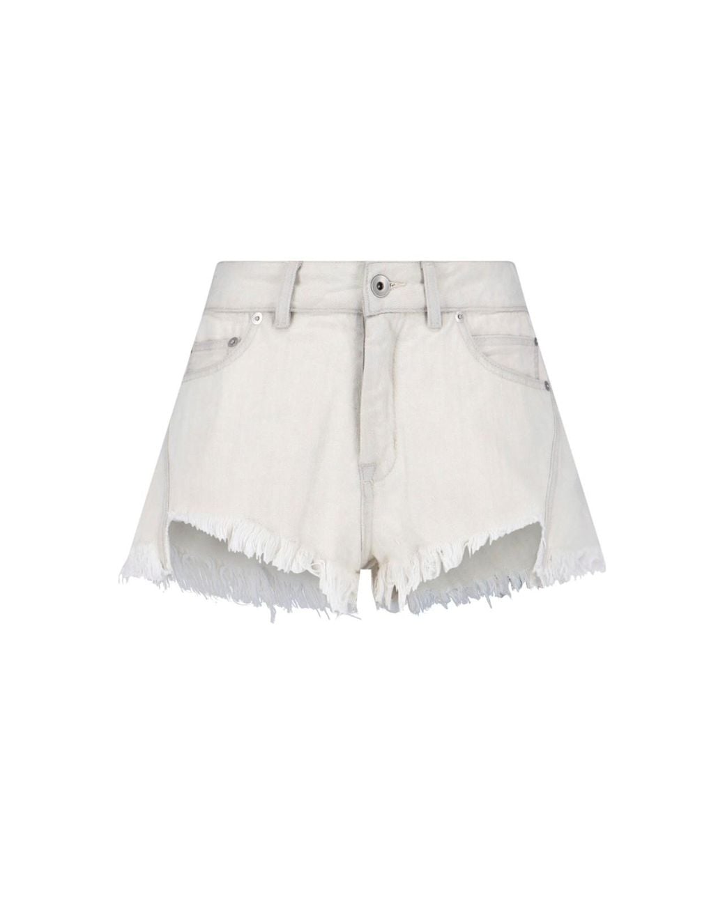 Rick Owens White Denim Shorts "Bias Cutoffs"