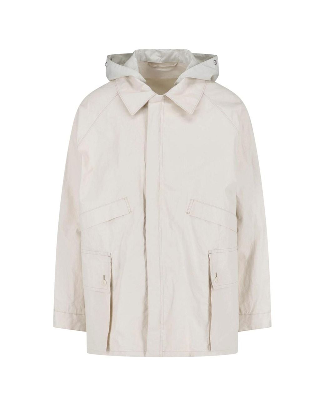 Lemaire White Technical Linen Hooded Waterproof Jacket for men