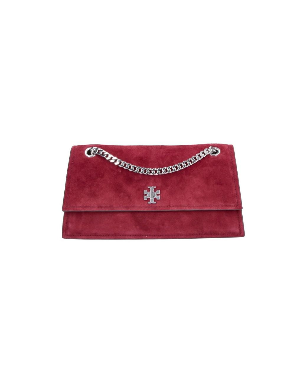 Tory Burch Red Suede Flap Shoulder Bag With Chain Strap