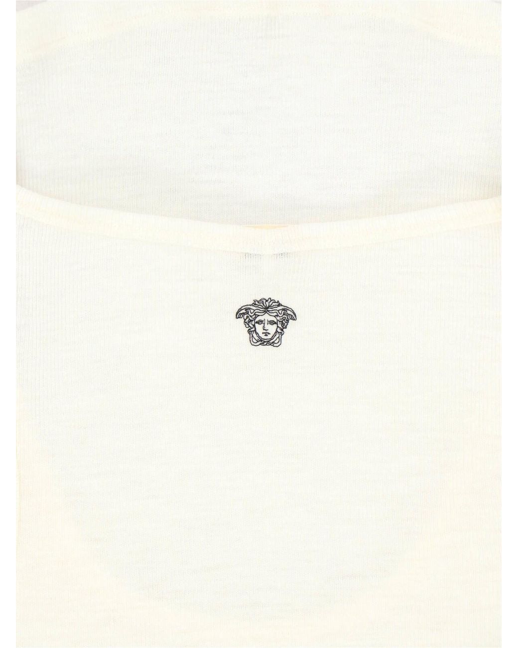 Versace White Cream Ribbed Medusa Wool Top