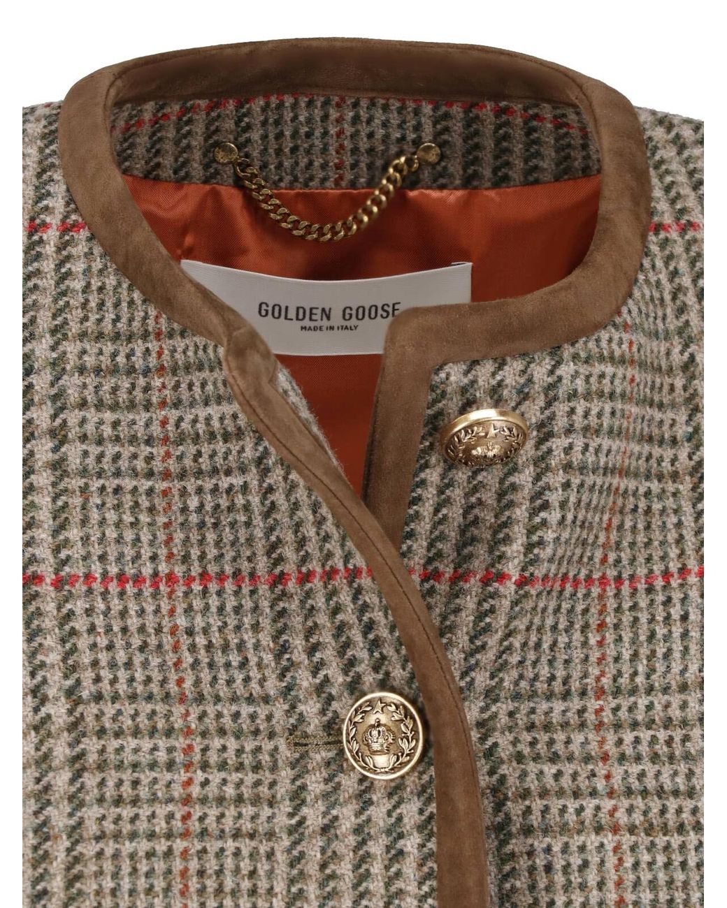 Golden Goose Deluxe Brand Green Cropped Houndstooth Jacket With Button Front