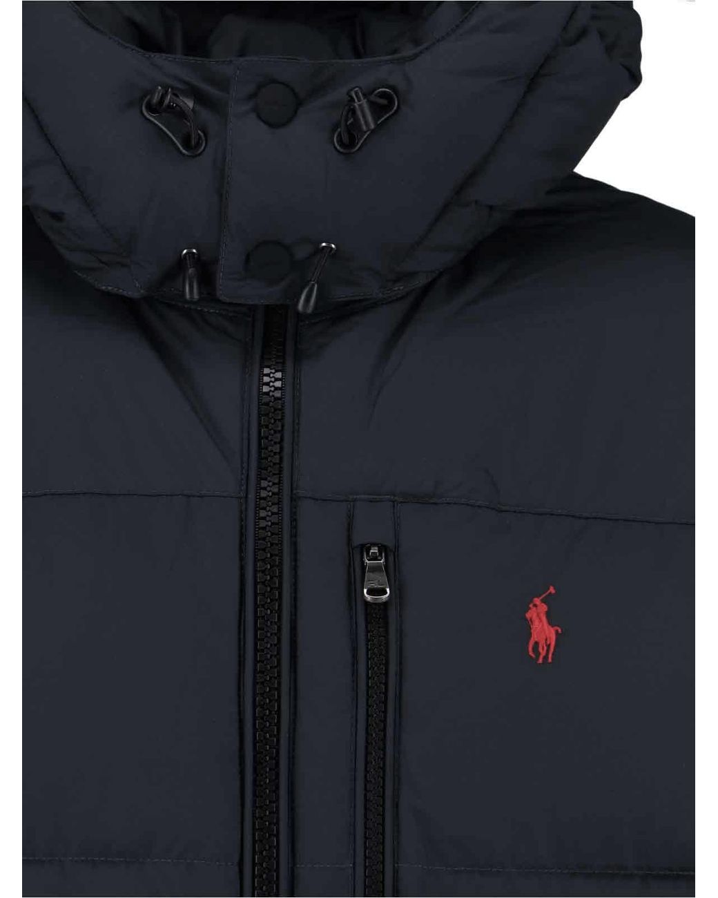 Polo Ralph Lauren Blue Padded Quilted Jacket With Detachable Hood And Zippered Pockets for men