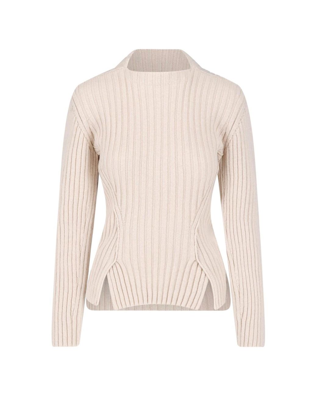 Victoria Beckham Natural Ribbed Mock Neck Sweater