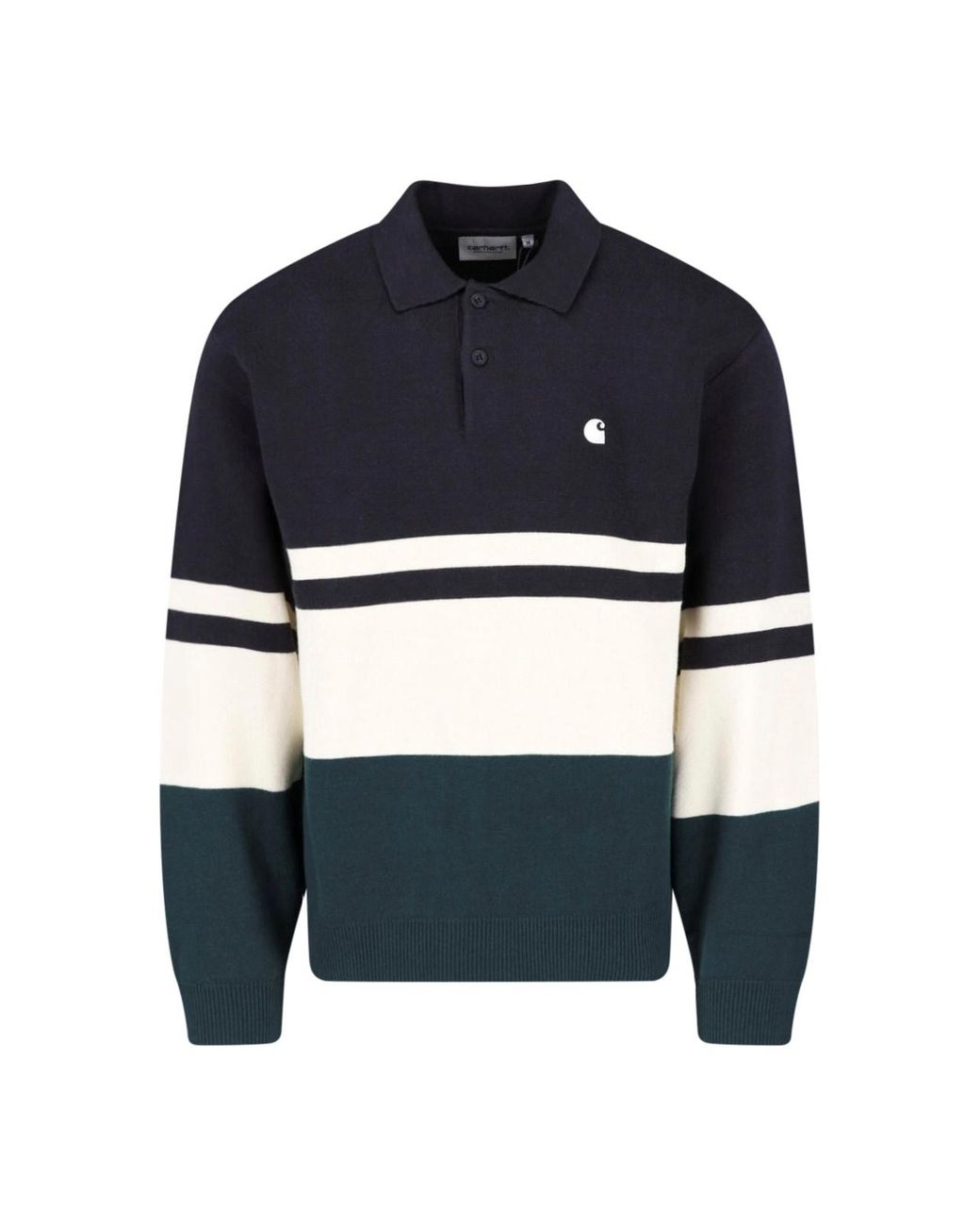 Carhartt Blue Striped Viscose-Blend Long-Sleeve Polo Shirt for men
