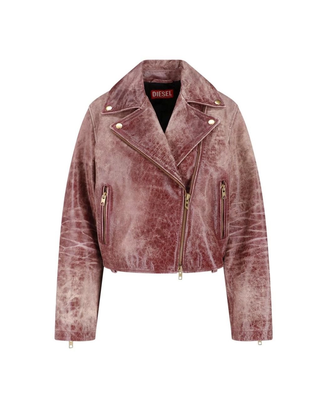DIESEL Red Distressed Cropped Moto Jacket