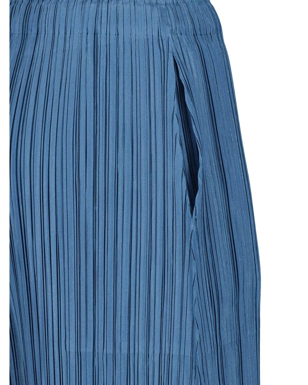 Pleats Please Issey Miyake Blue Pleated Wide-Leg Trousers