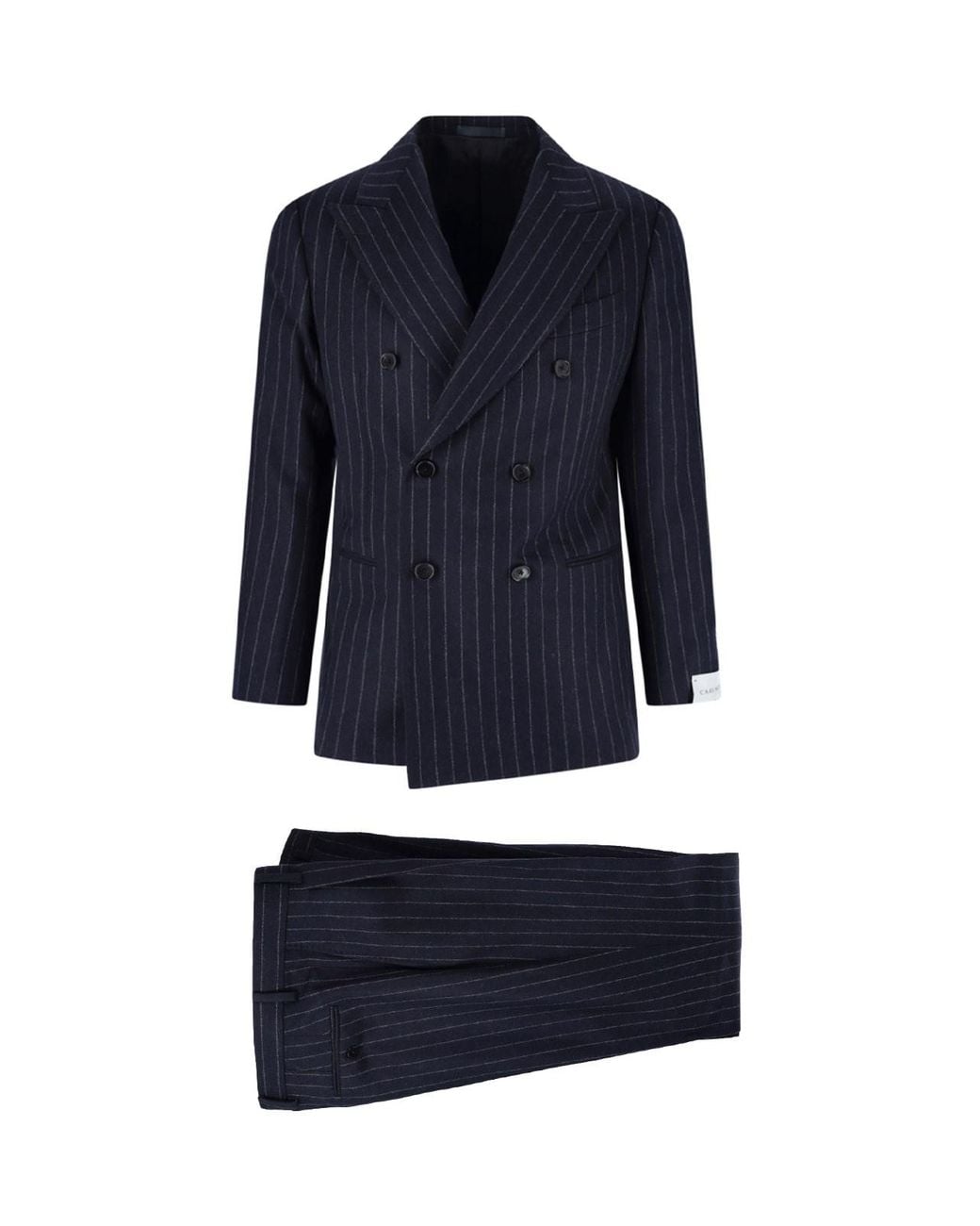 Caruso Blue Double-Breasted Wool Suit for men