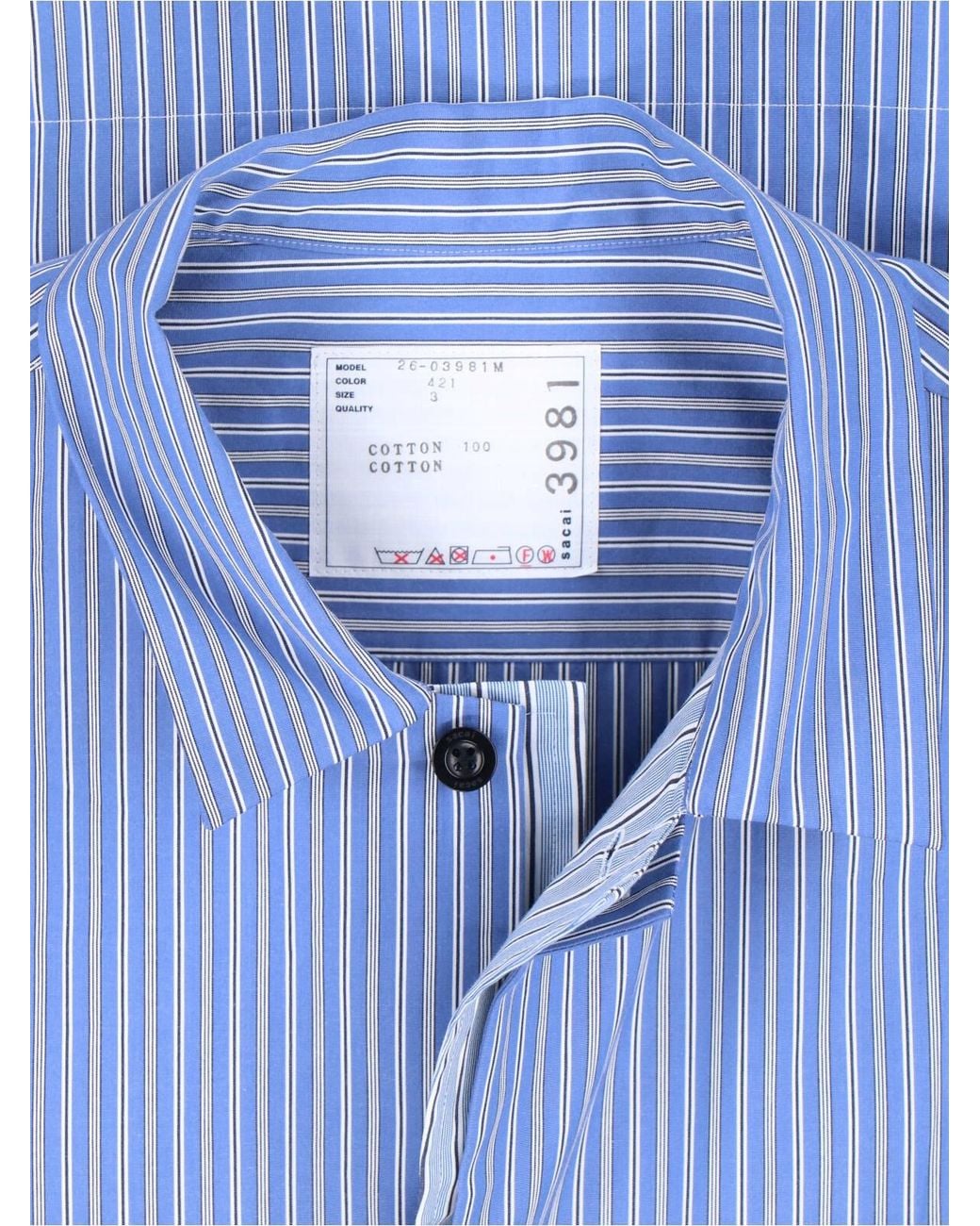 Sacai Blue Striped Cotton Poplin Shirt for men