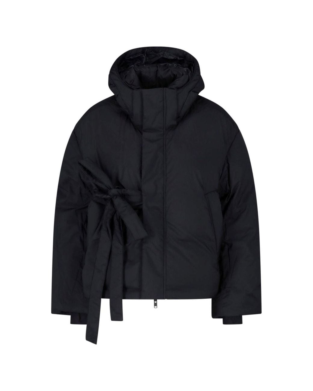 Y-3 Blue Quilted Tie-Front Down Jacket