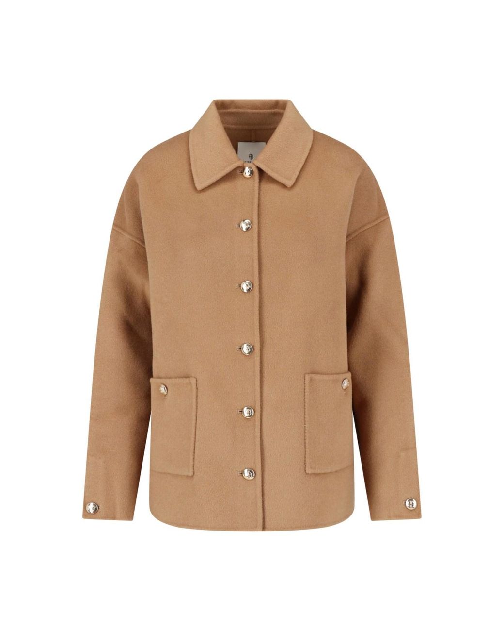 Anine Bing Natural Short Wool And Cashmere Jacket With Classic Collar