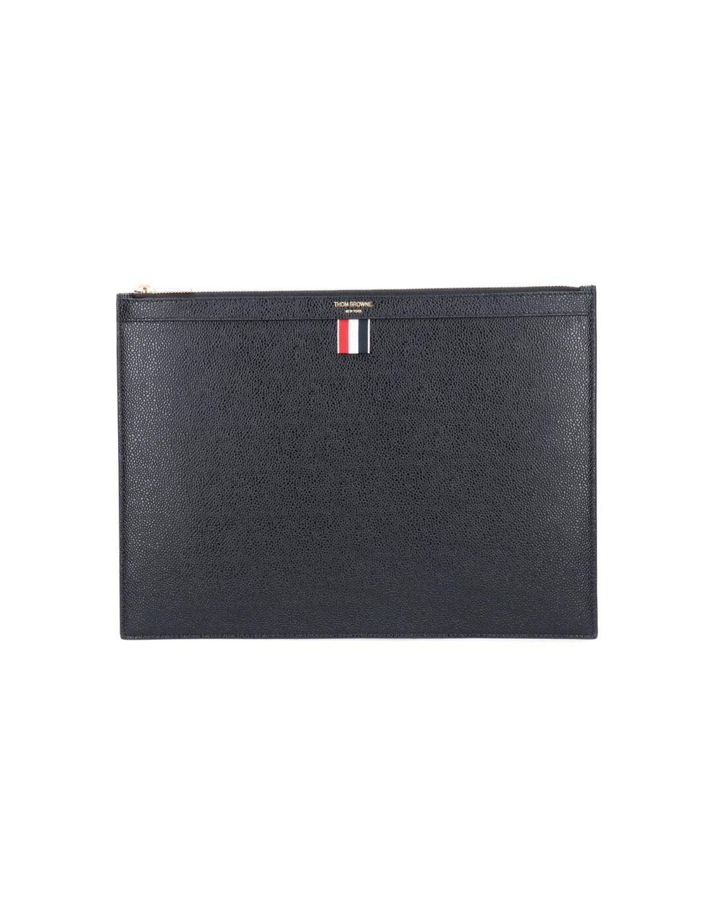 Thom Browne Black Grained Leather Zip Pouch for men