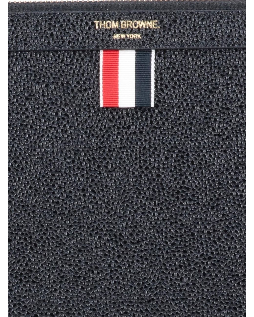 Thom Browne Black Grained Leather Zip Pouch for men