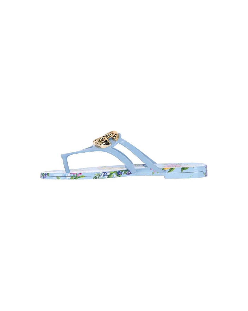 Dolce & Gabbana Blue Floral Print Flat Sandals