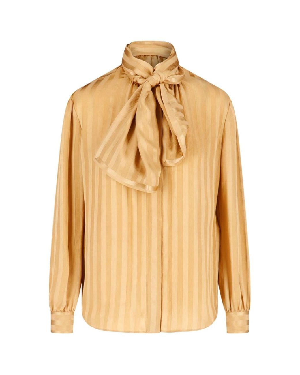 Saint Laurent Natural Silk Tie-Neck Blouse