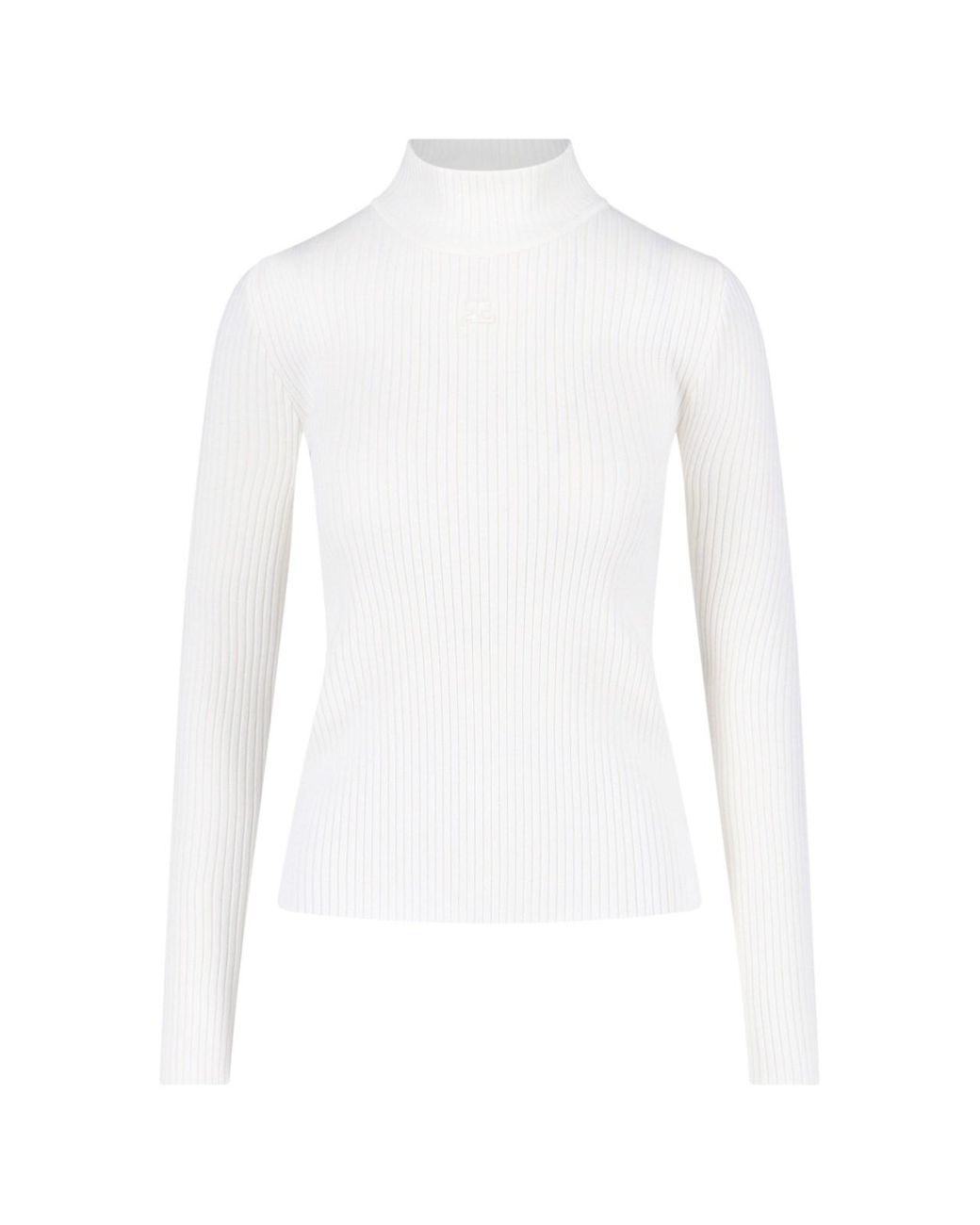 Courreges White Ribbed Viscose Blend Turtleneck