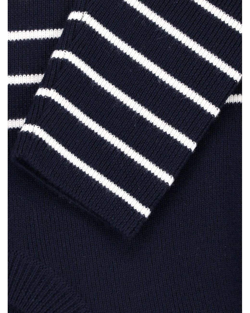 Dolce & Gabbana Blue Striped Knit Sweater With Button Shoulder Detail for men