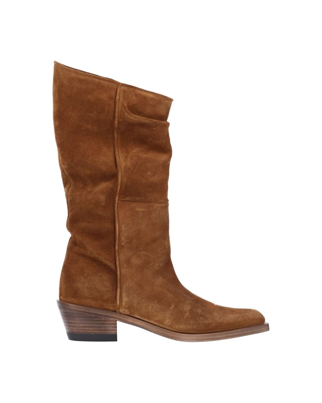 Khaite Brown Suede Slouchy Mid-Calf Western Boot