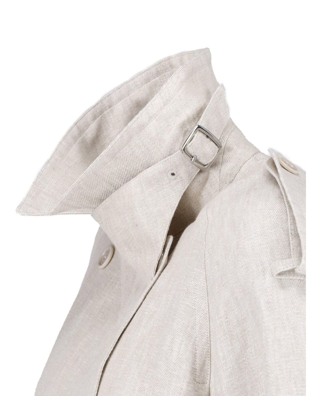 Max Mara Gray Double-Breasted Linen Trench Coat