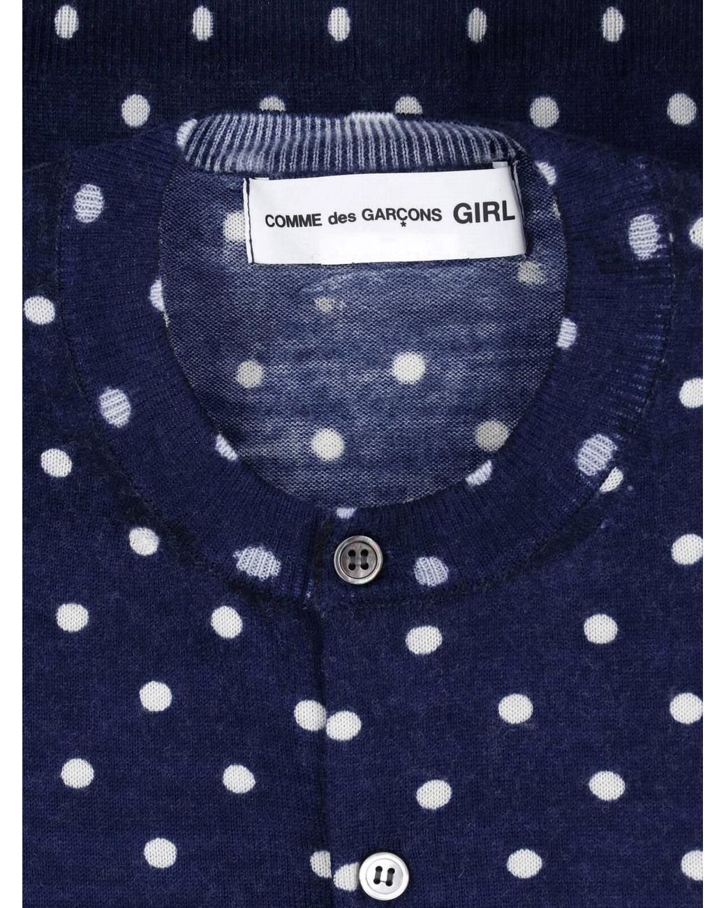 Comme des Garçons Blue Polka Dot Button-Down Cropped Sweater