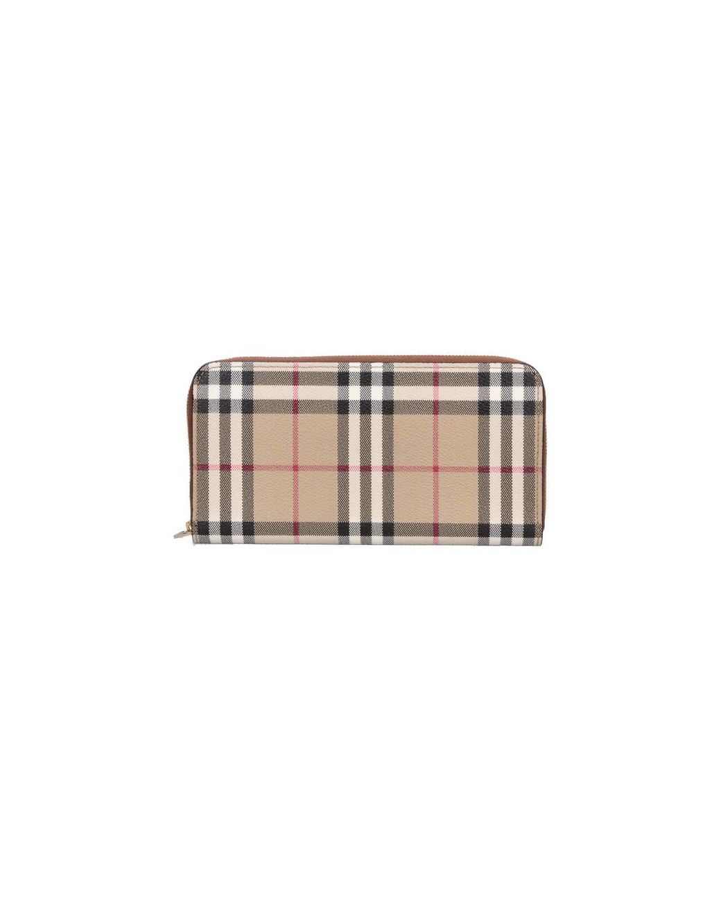 Burberry White Check Pattern Zip-Around Wallet