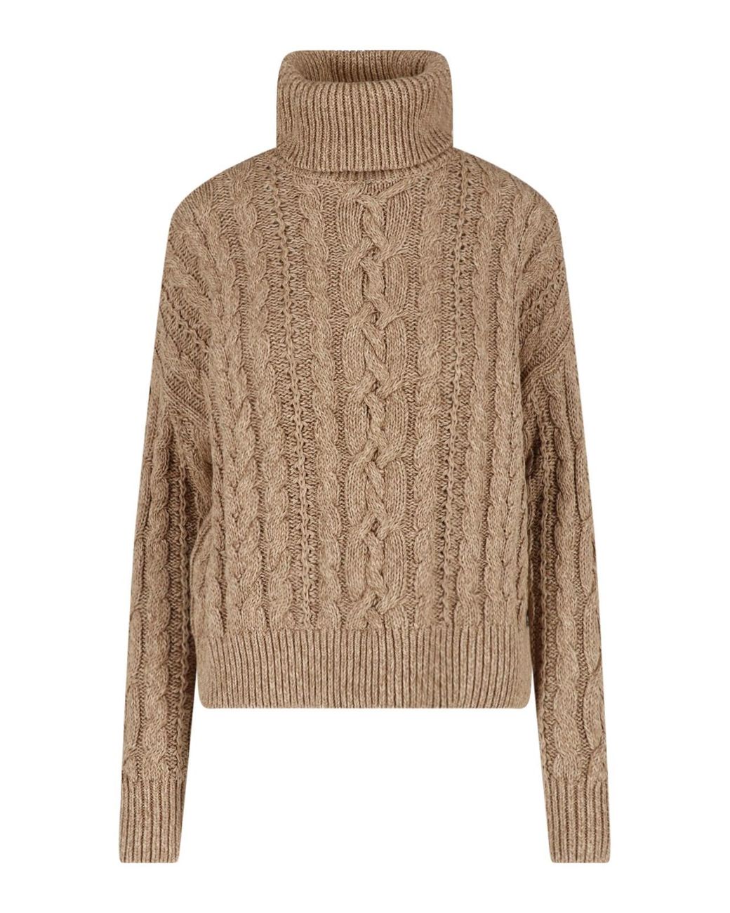 Ralph Lauren Natural Cable Knit Ribbed Cotton Turtleneck