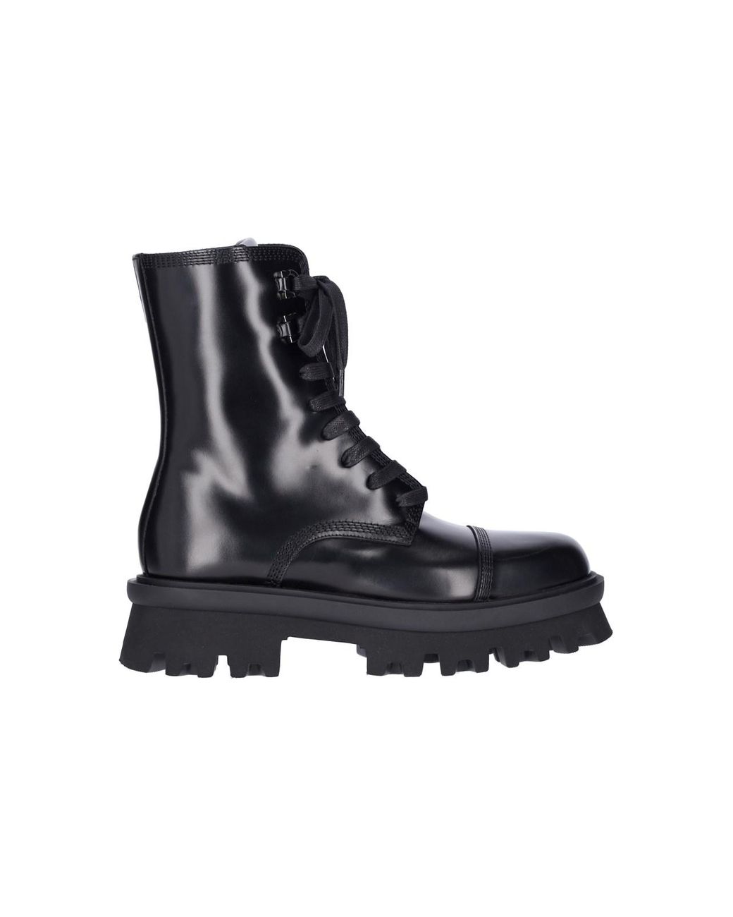 Ferragamo Black Glossy Leather Combat Boots