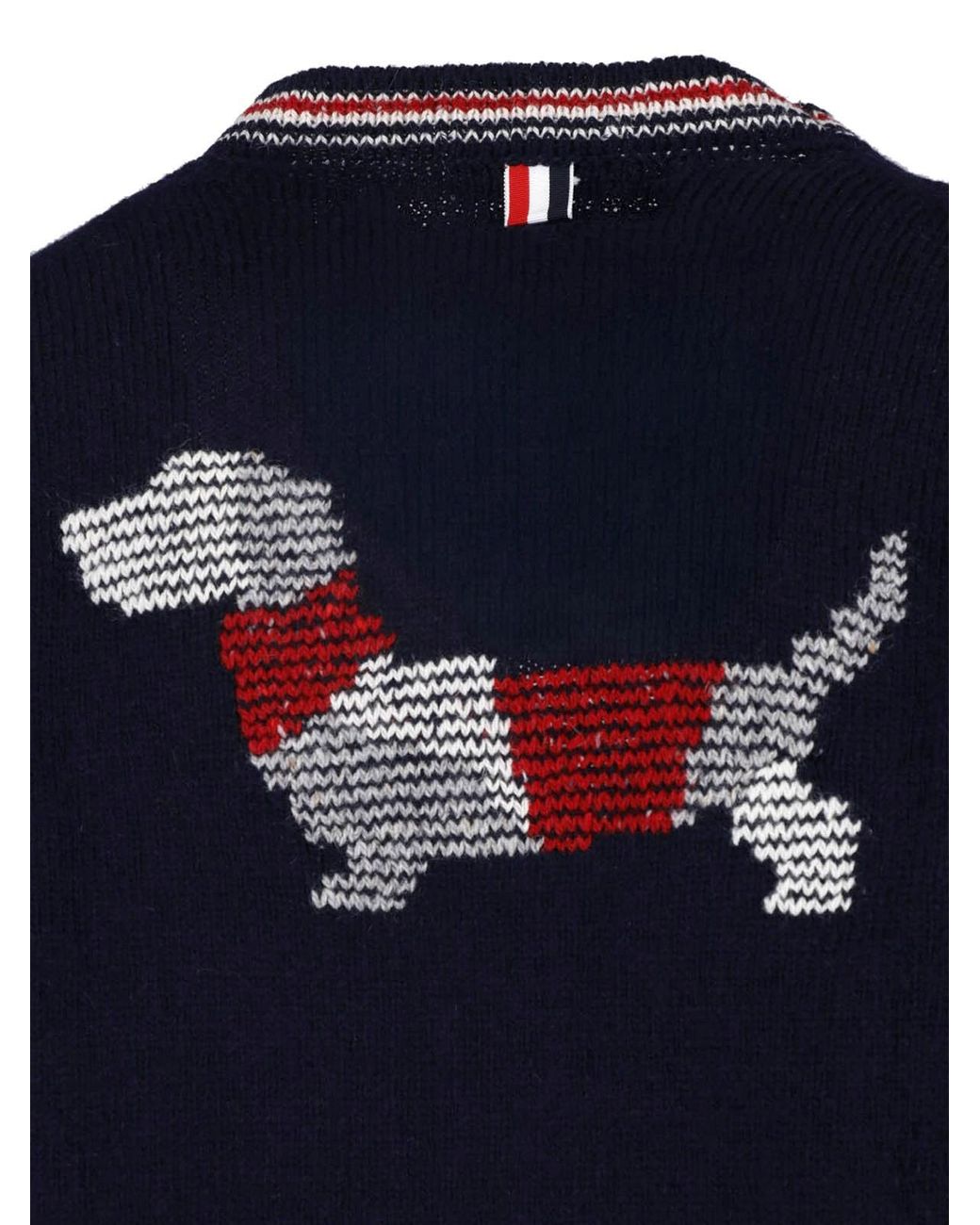 Thom Browne Blue Striped Trim V-Neck Cardigan for men
