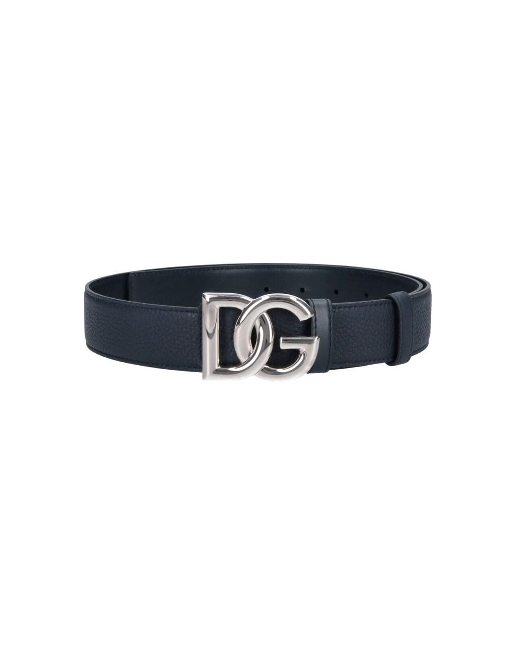 Dolce & Gabbana Blue Leather Belt With Logo Buckle for men