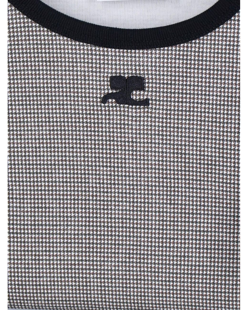 Courreges Gray Houndstooth Logo T-Shirt