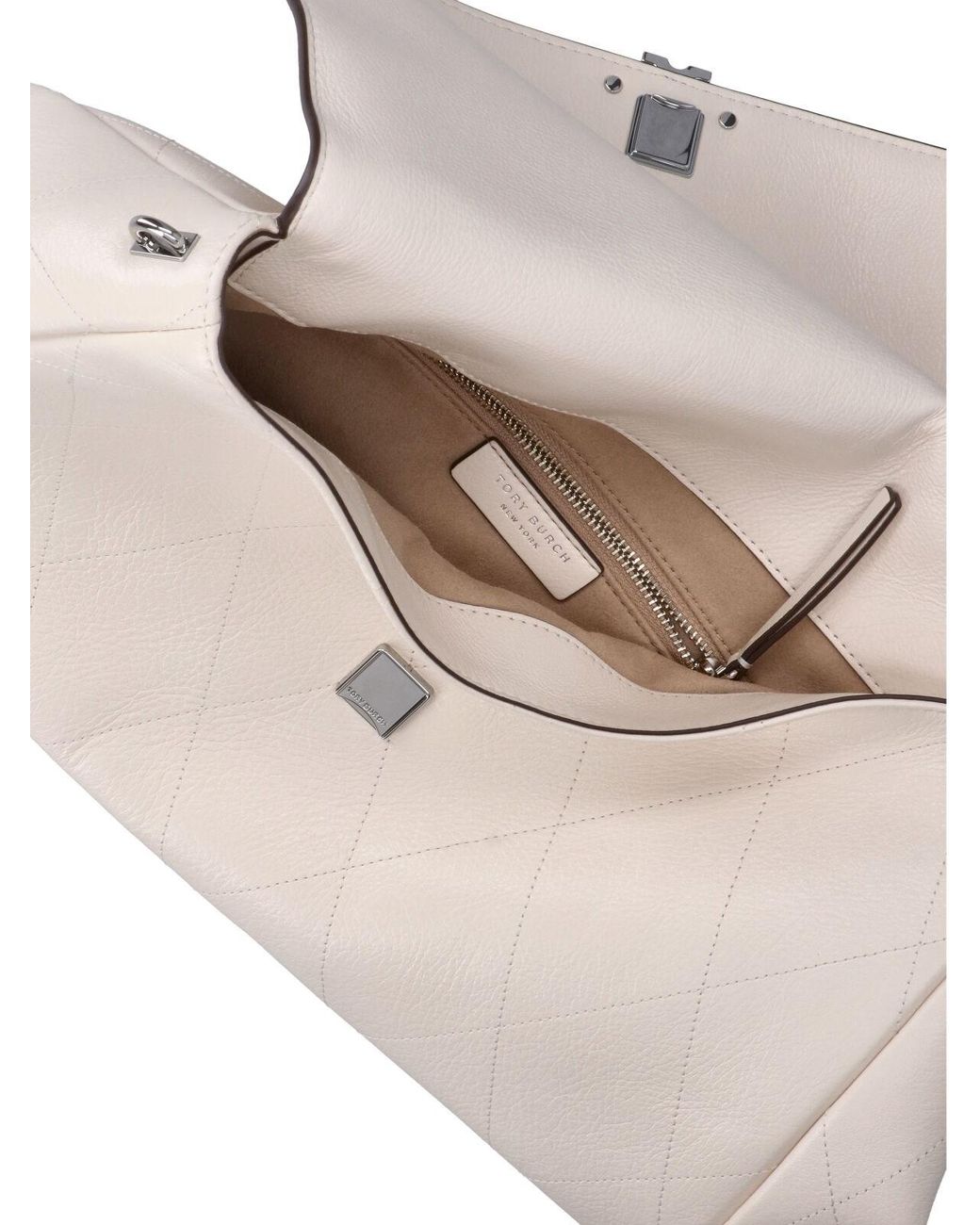 Tory Burch White Quilted Leather Flap Shoulder Bag