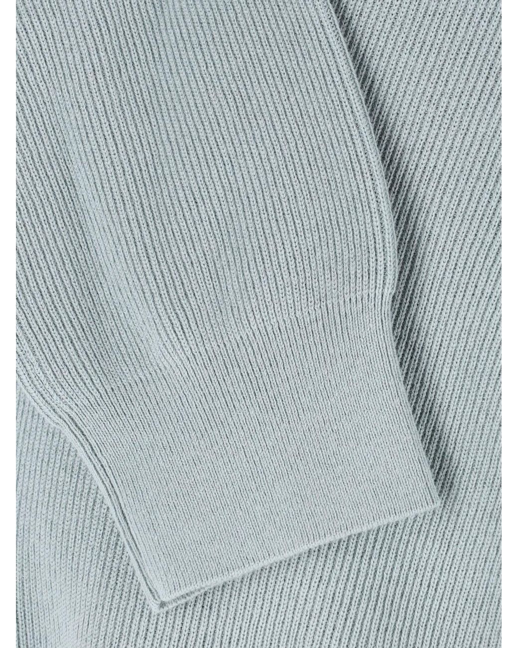 Closed Blue Ribbed Quarter-Zip Mock Neck Sweater for men