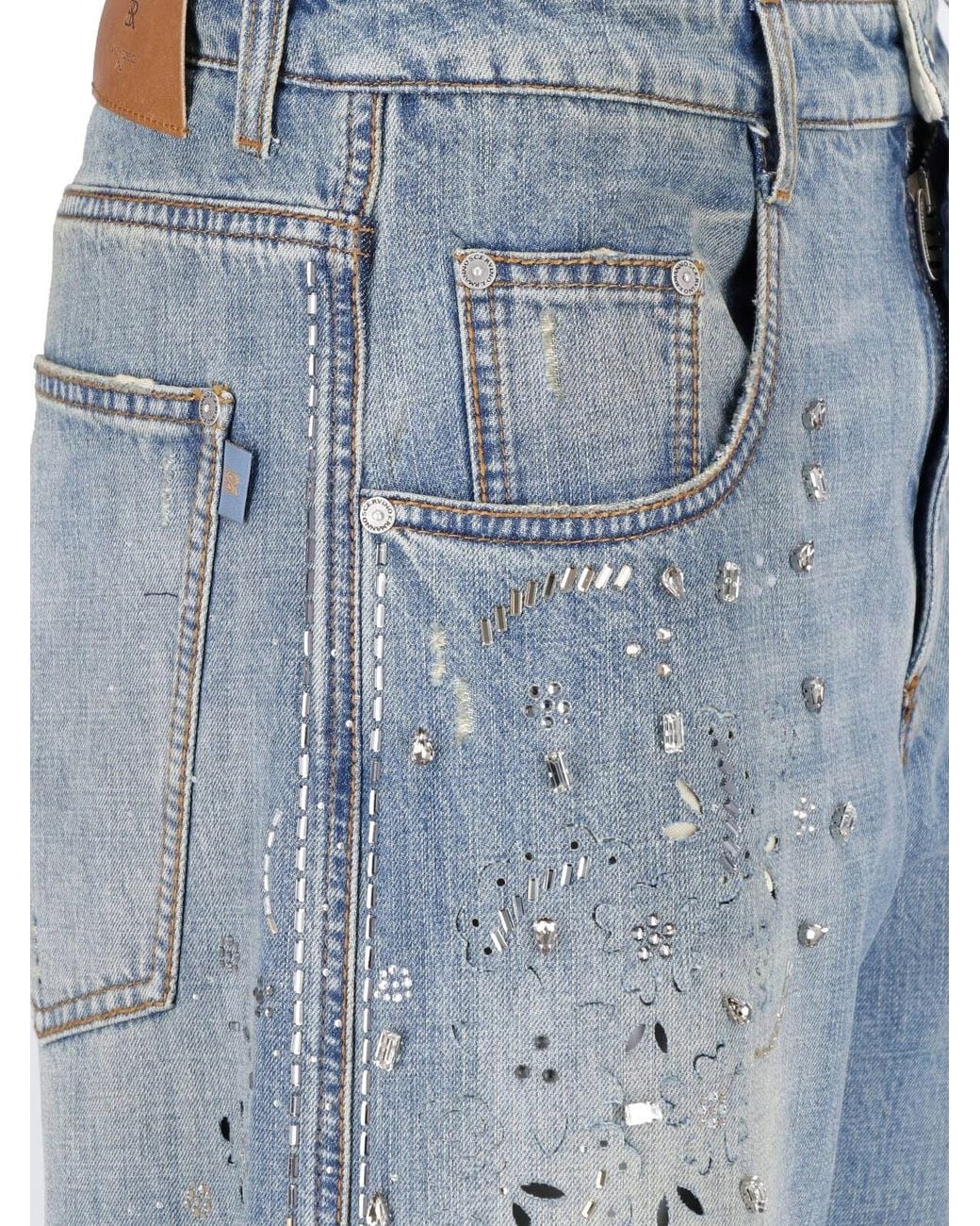 Ermanno Scervino Blue Wide-Leg Crystal Jeans