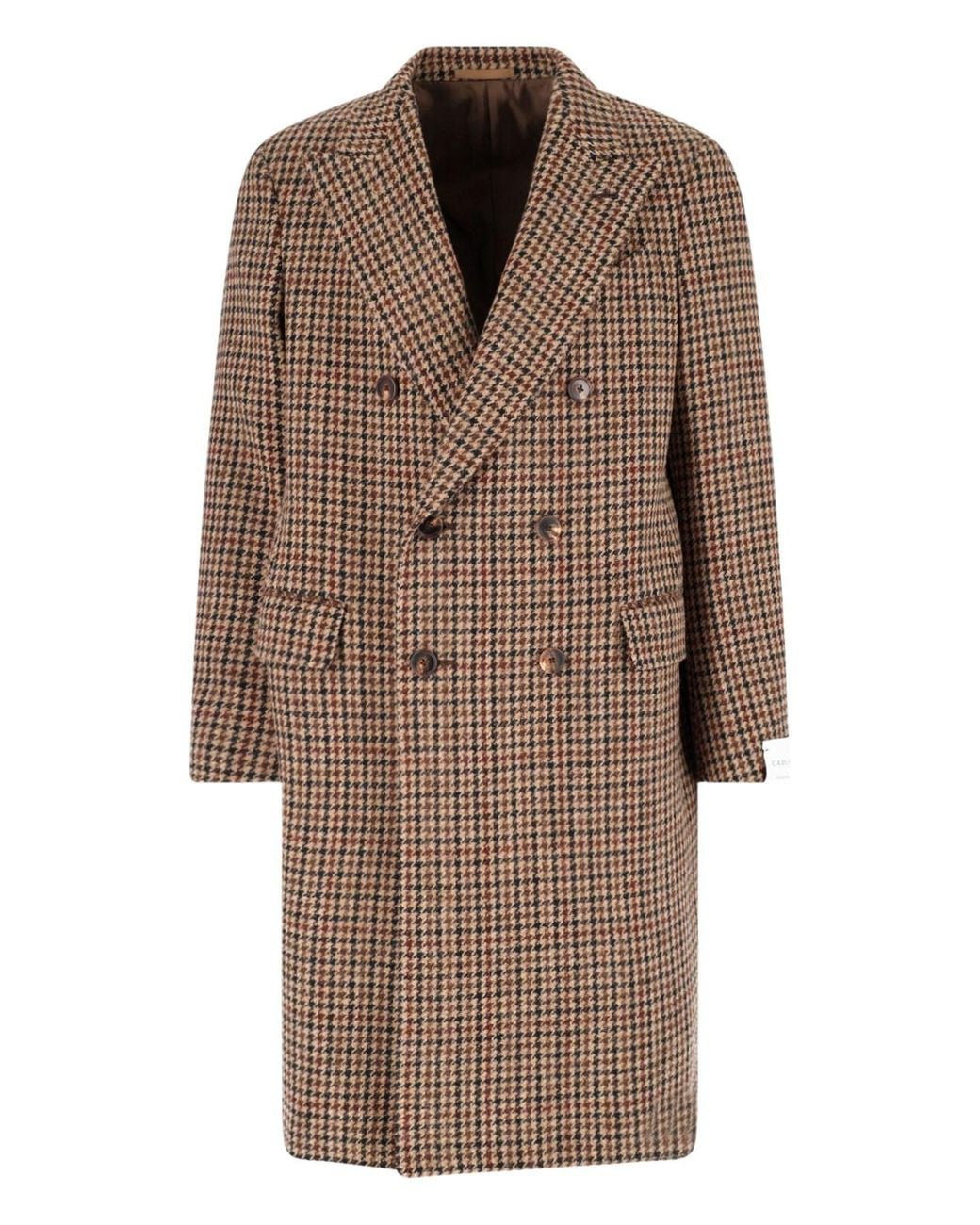Caruso Brown Double-Breasted Wool Coat for men