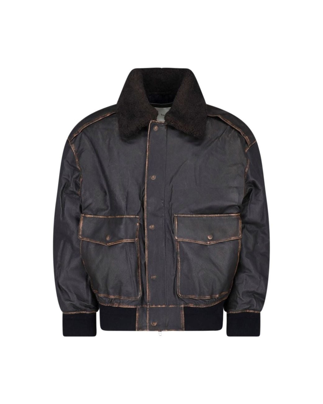 DUNST Black Leather Bomber Jacket for men