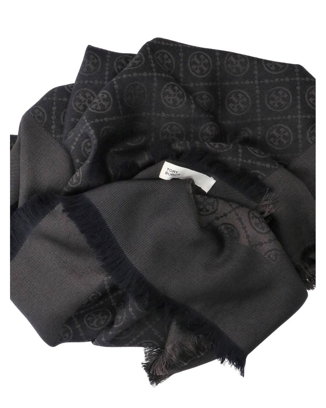 Tory Burch Black Silk And Wool Scarf "Dot Traveler"
