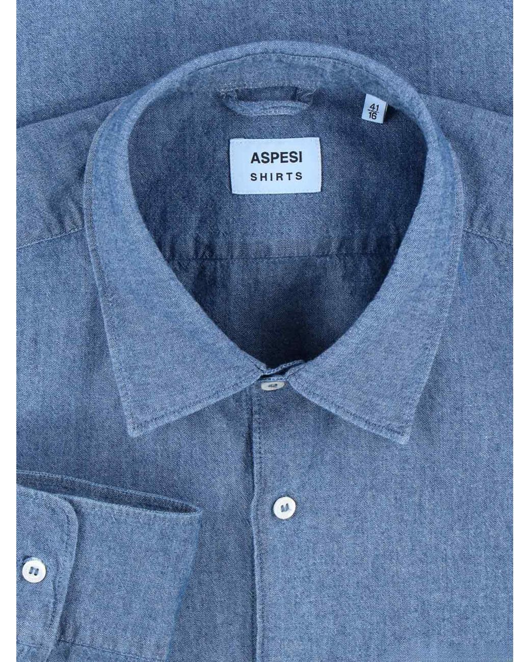 Aspesi Blue Classic Denim Shirt With Button-Down Collar for men