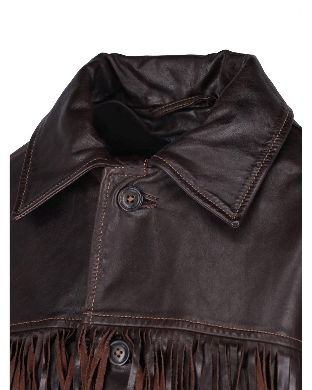 Polo Ralph Lauren Black Fringed Leather Jacket With Classic Collar