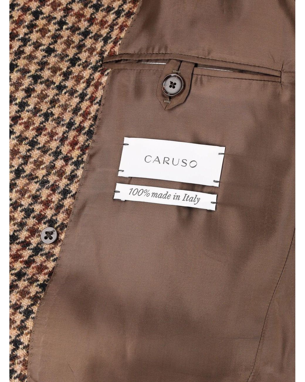 Caruso Brown Double-Breasted Wool Coat for men